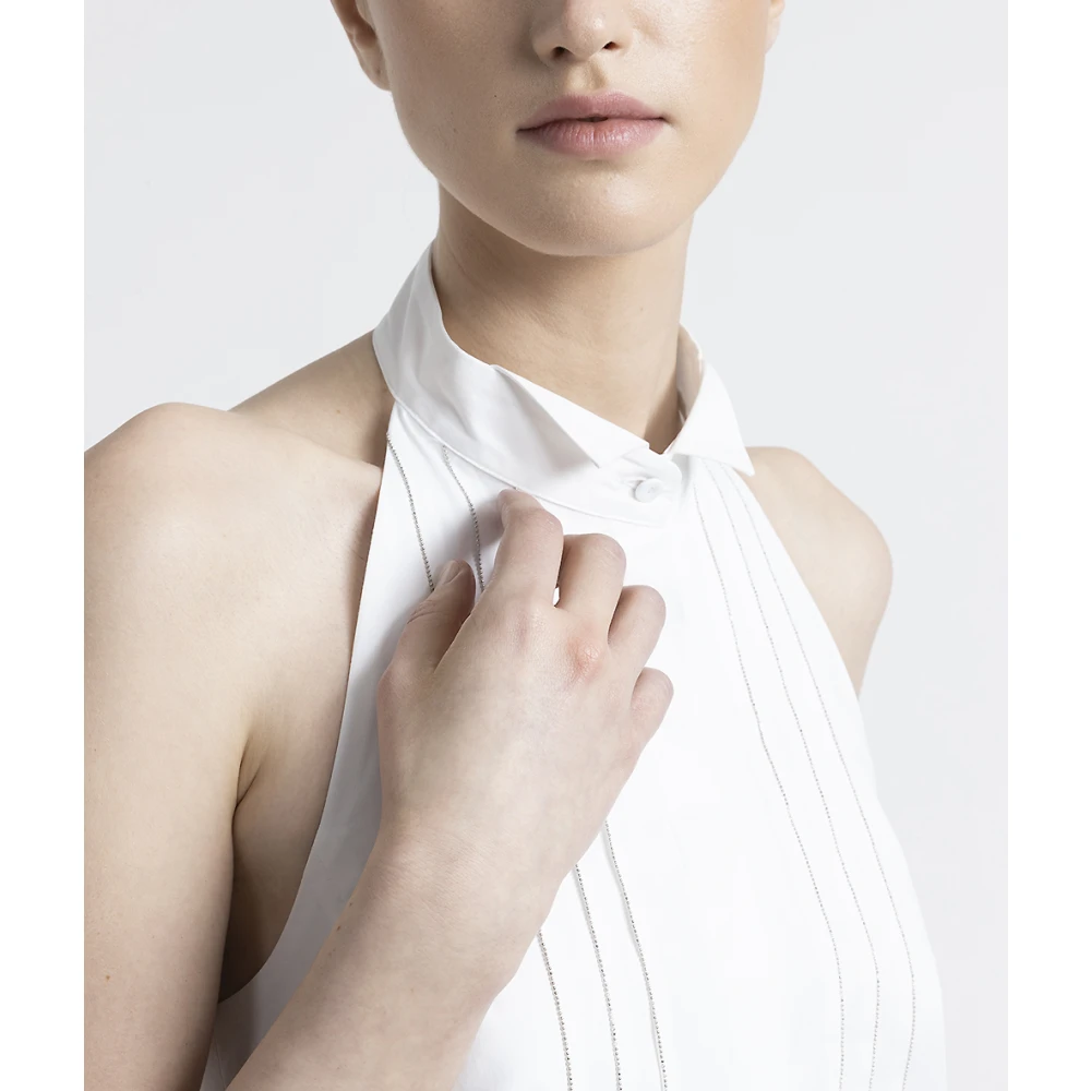 PESERICO Mouwloos shirt met tuxedo kraag White Dames
