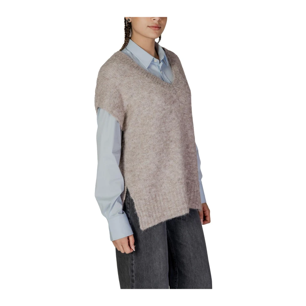 Vero Moda Beige V-hals Gebreid Vest Korte Mouwen Beige Dames