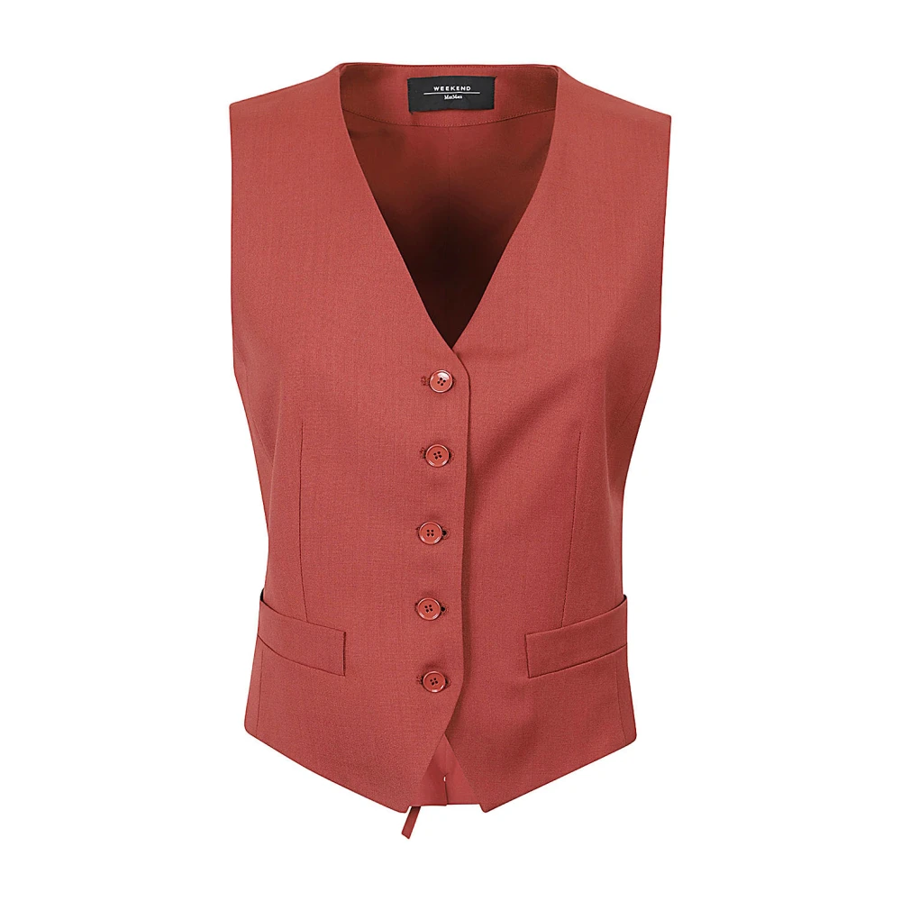 Max Mara Weekend V-hals Mouwloos Wollen Gilet Red Dames