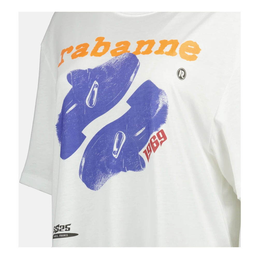 Paco Rabanne Bedrukt wit T-shirt Lente-Zomer Collectie White Dames
