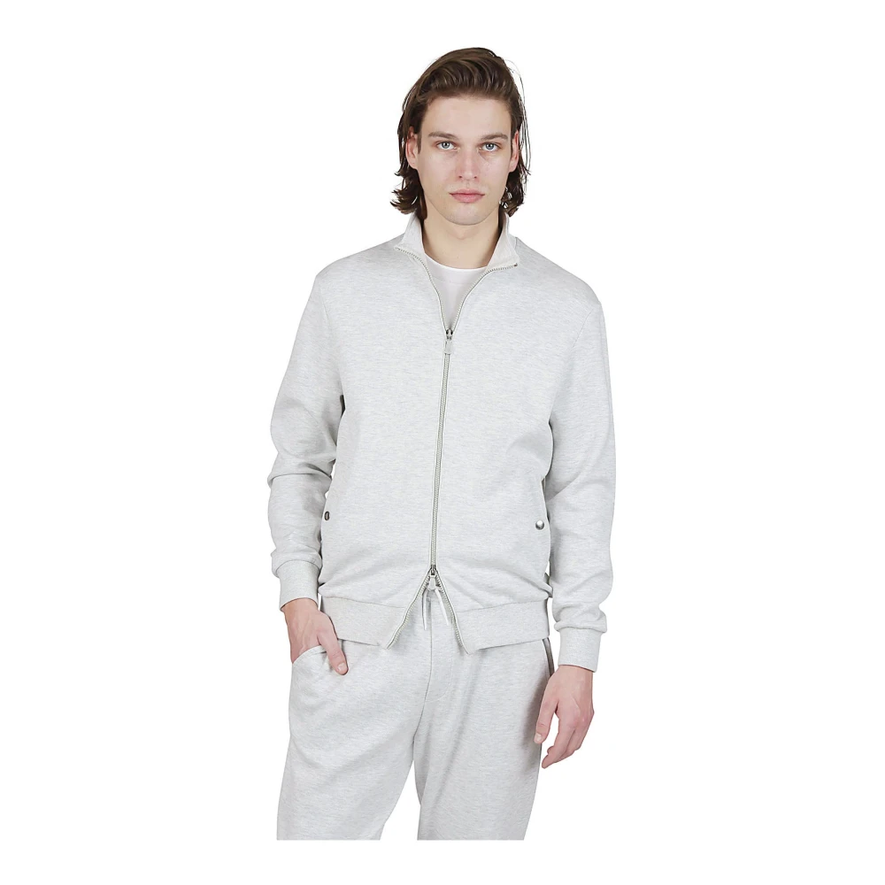 Eleventy Luxe Katoen Jersey Volledige Rits Sweater Gray Heren