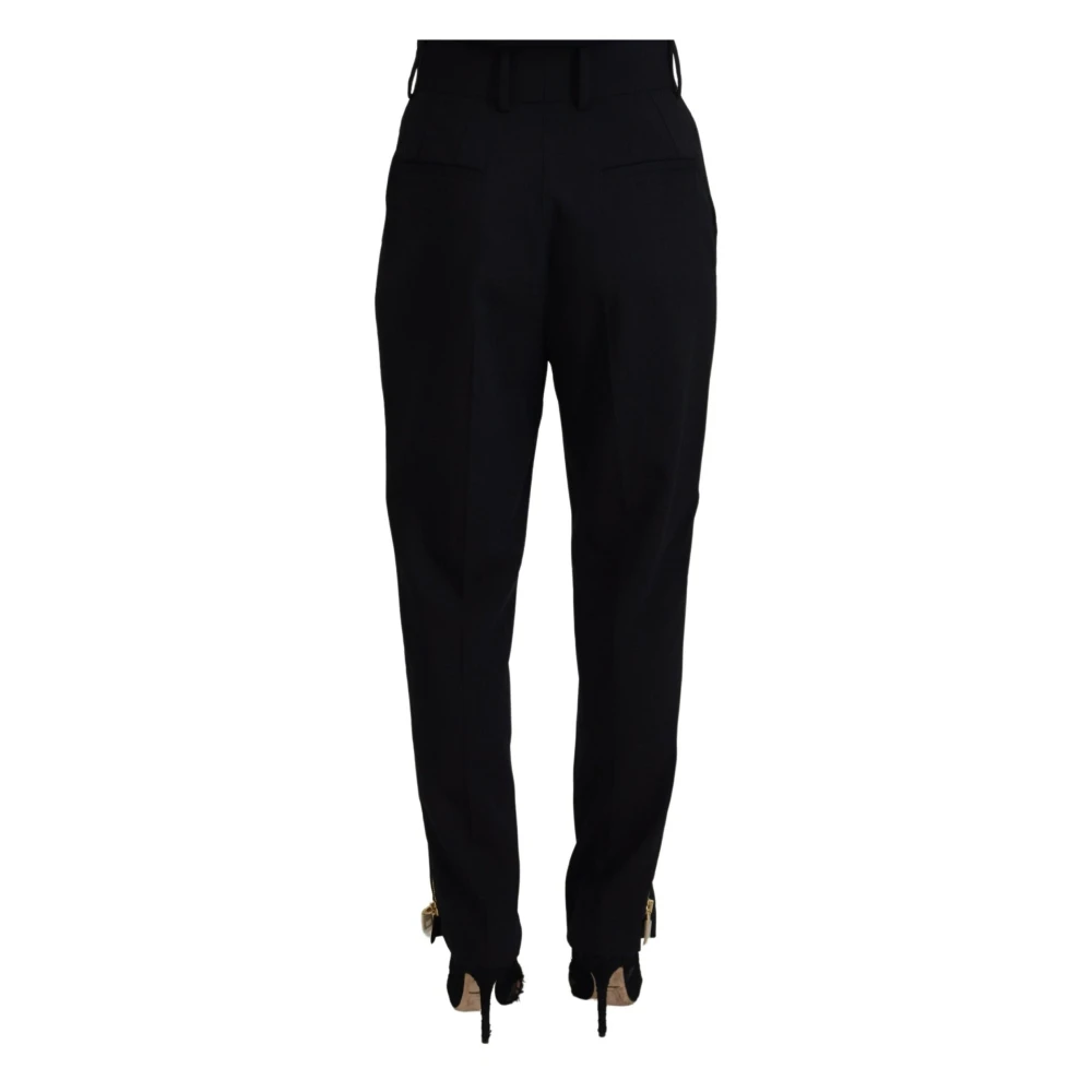 Dolce & Gabbana Zwarte Wol Hoge Taille Tapered Broek Black Dames