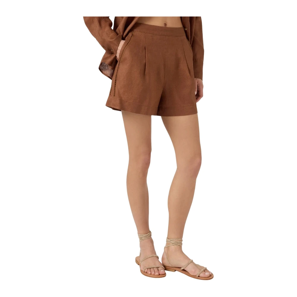 Mc2 Saint Barth Women's Brown Casual Shorts, S, Linen Shorts