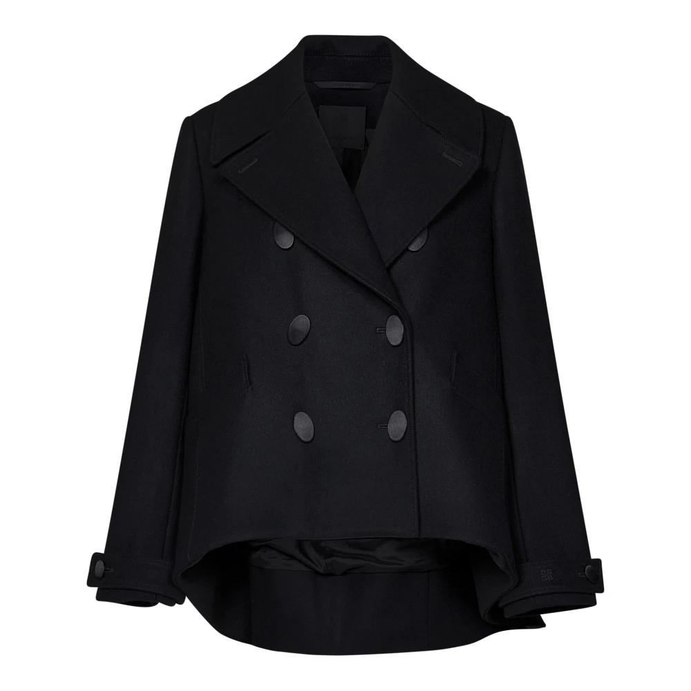 Givenchy Zwarte Wol Asymmetrische Jas Aw24 Black Dames