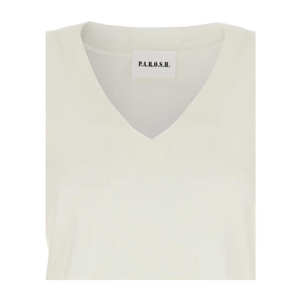 P.a.r.o.s.h. Witte V-hals Wol Zijde Trui White Dames