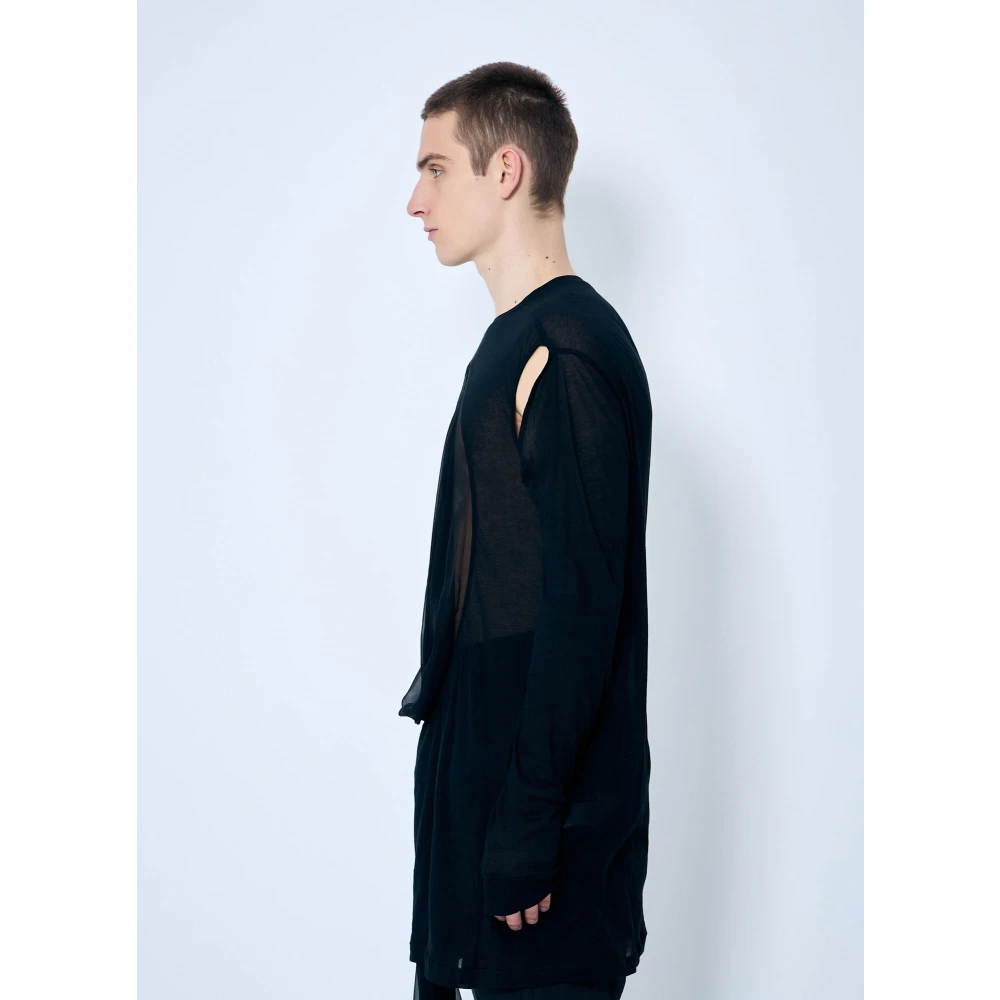 Rick Owens Panel Katoenen T-Shirt met Ronde Hals en Lange Mouwen Black Heren