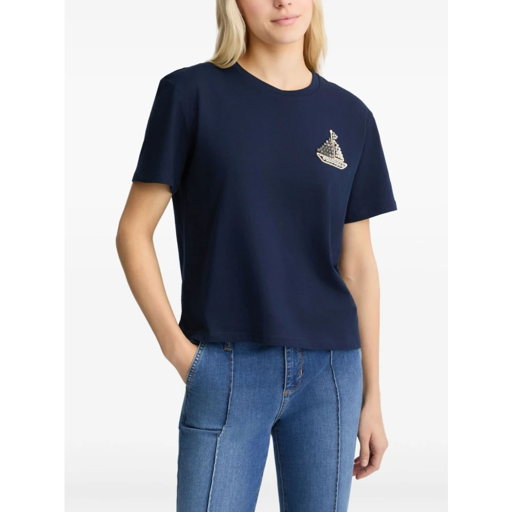 Liu Jo Navy Blue Crew Neck T-shirt Blue Dames