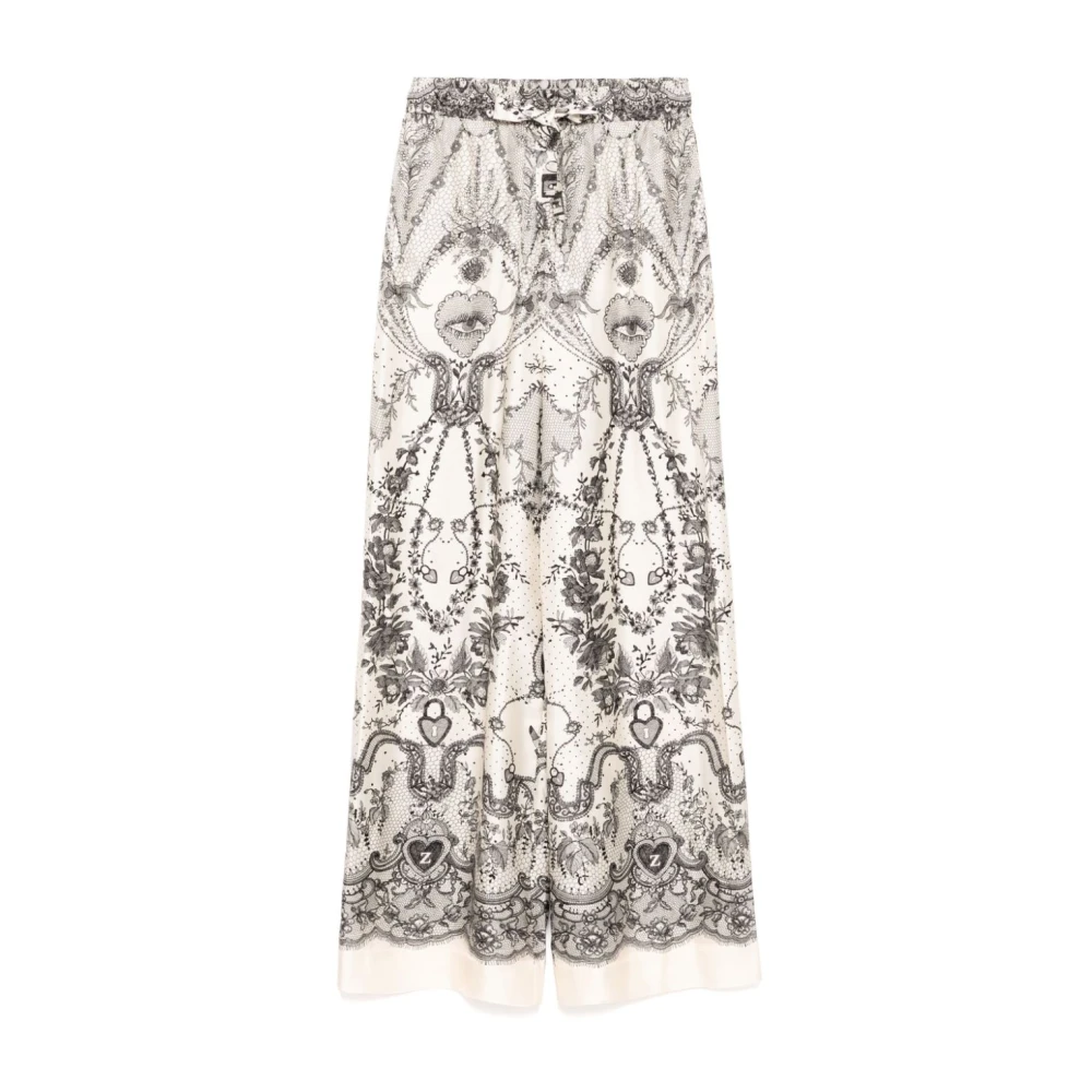 Zimmermann Palazzo Zijden Broek Ivoor Kantprint Multicolor Dames