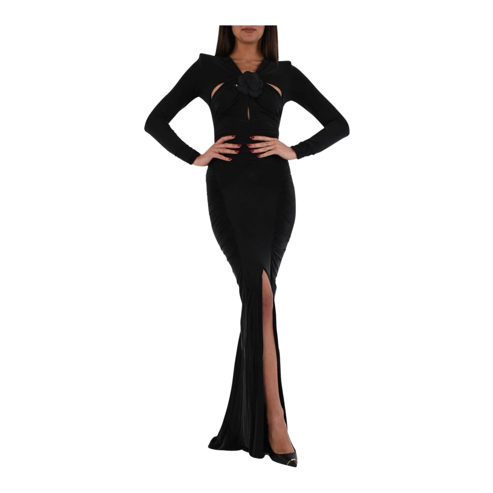 Elisabetta Franchi Lange Jersey Jurk met Cut-Out en Staart Black Dames