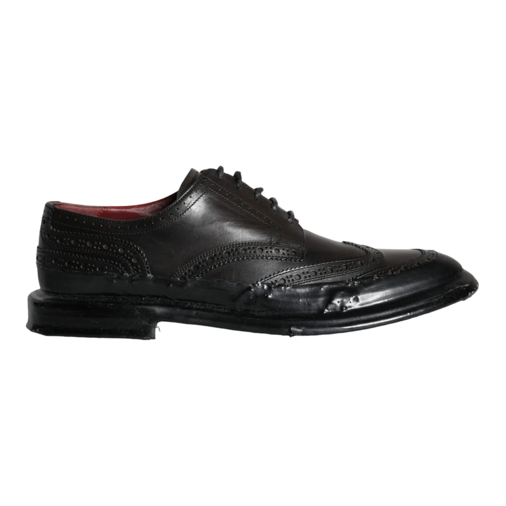 Dolce & Gabbana Svart Lder Oxford Wingtip Formella Skor Black, Herr