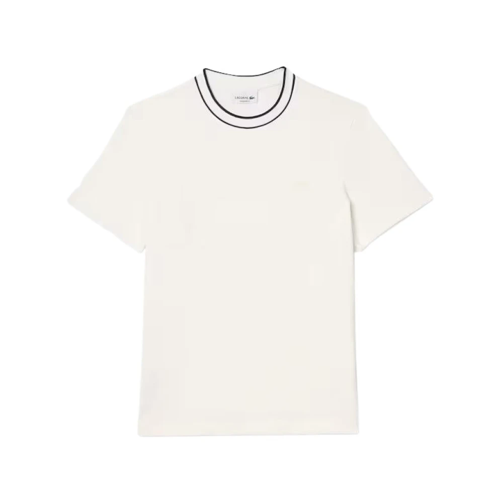 Lacoste Men's White T-Shirts, M/L, Contrast Collar Round Neck T-Shirt