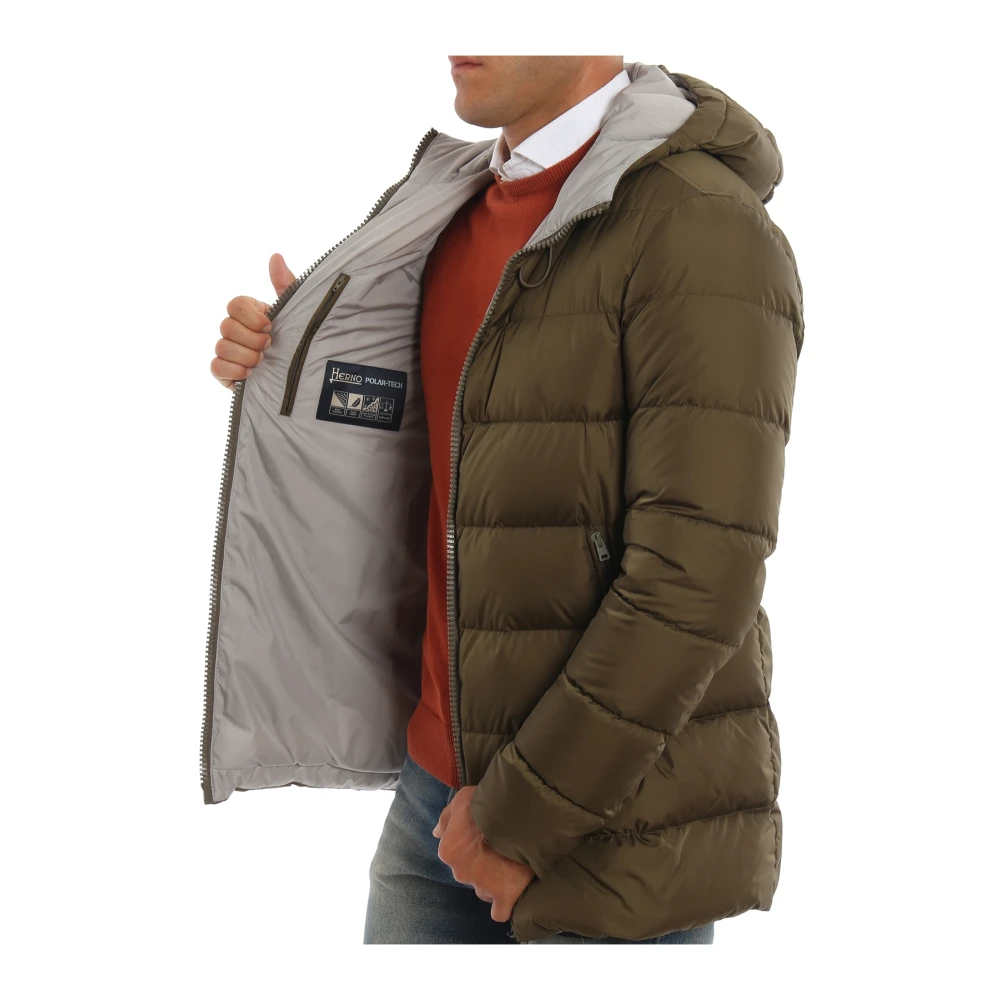 Herno Pufferjas met vaste capuchon en ritszakken Green Heren
