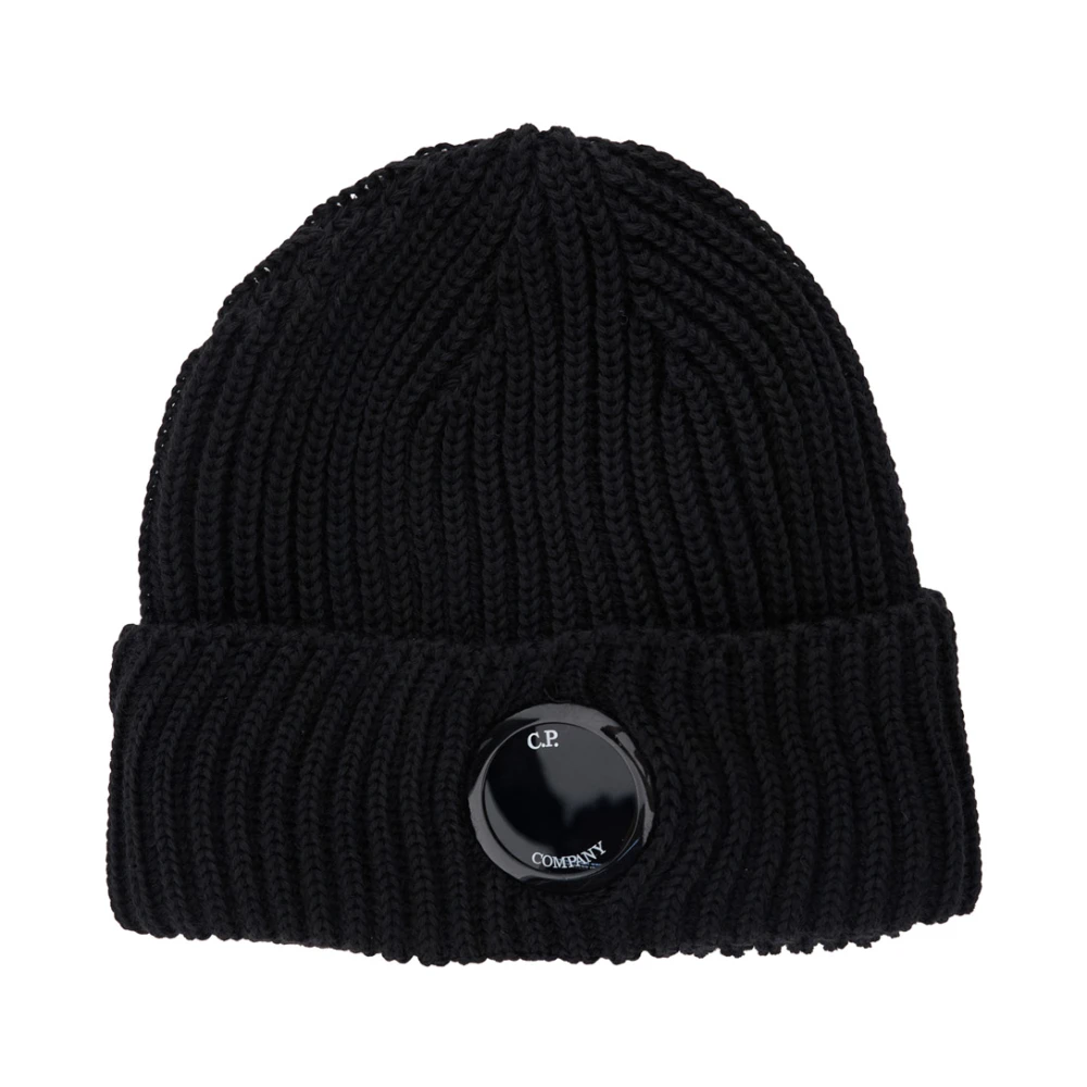 C.p. Company Logo Wool Beanie - Male - Accessories - Black - One Size - Accessories