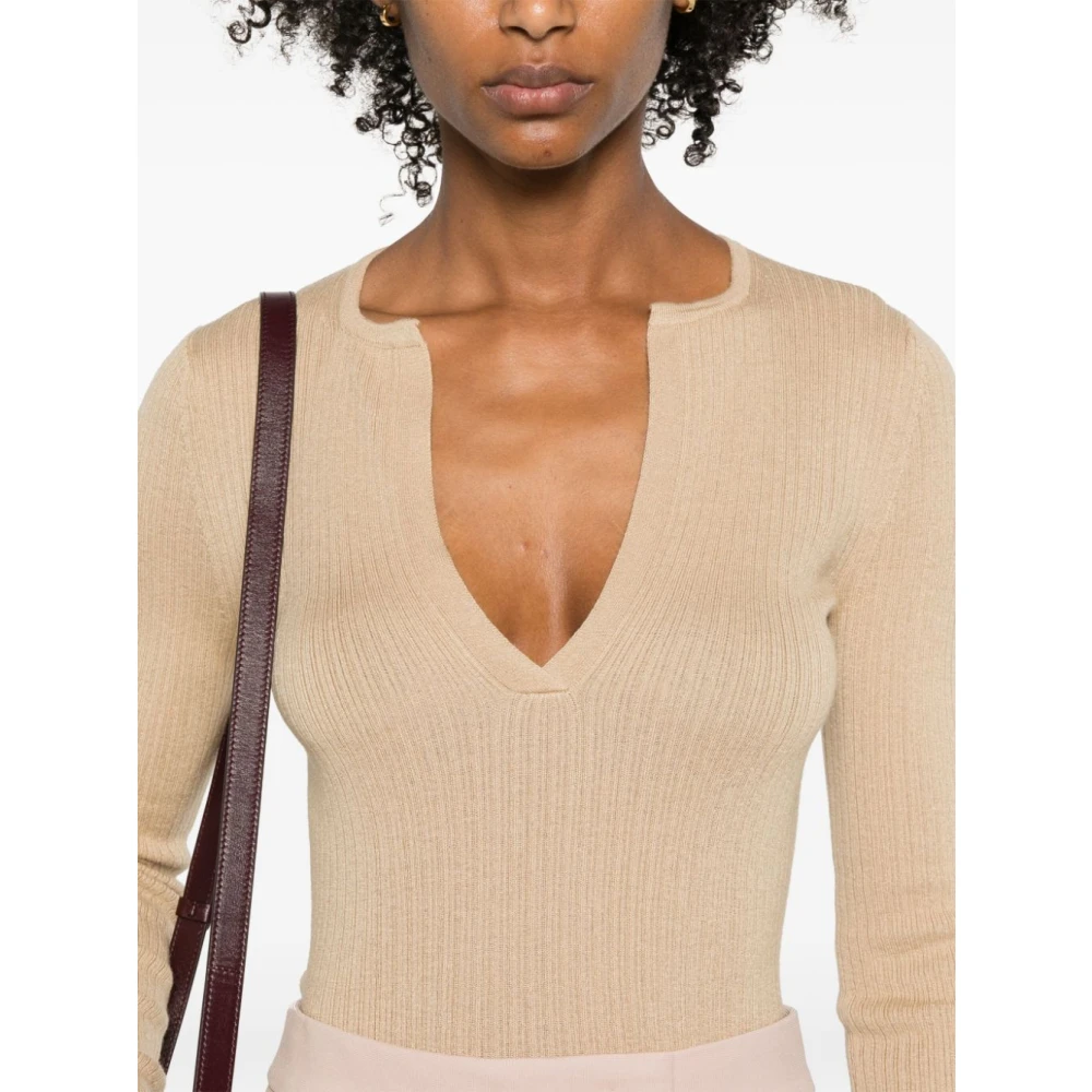 Max Mara Beige Cashmere-Silk V-Neck Sweater Beige Dames