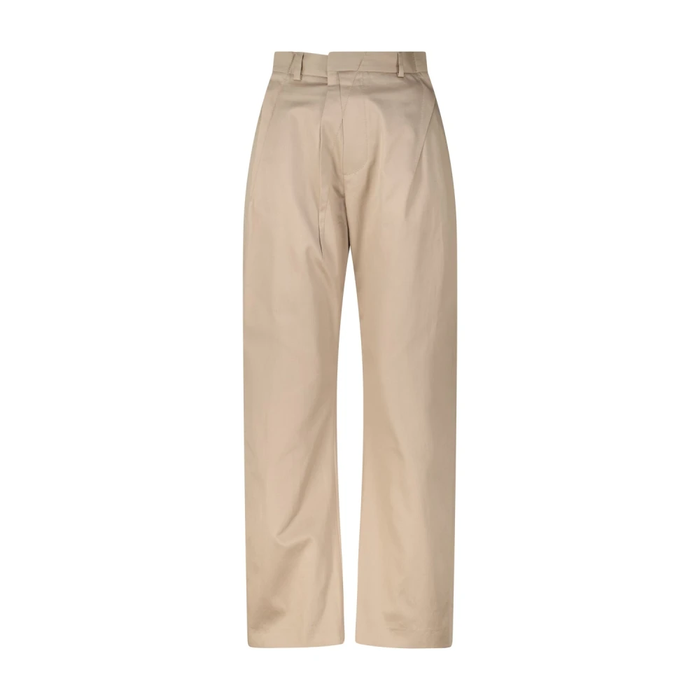 Maison Margiela Wijde Stoffen Broek met Decoratieve Naden Beige Dames