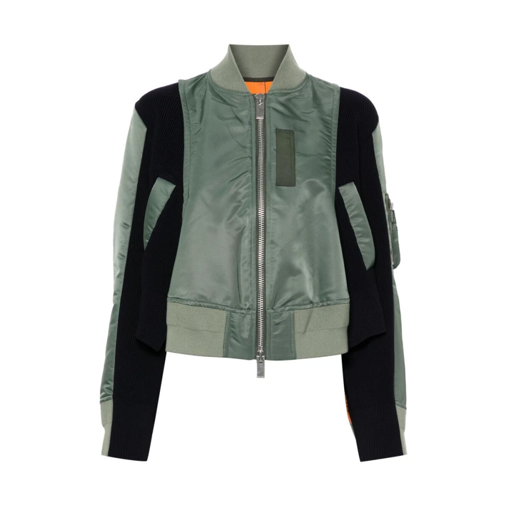 Sacai Technische Jersey Ribgebreide Jas Green Dames