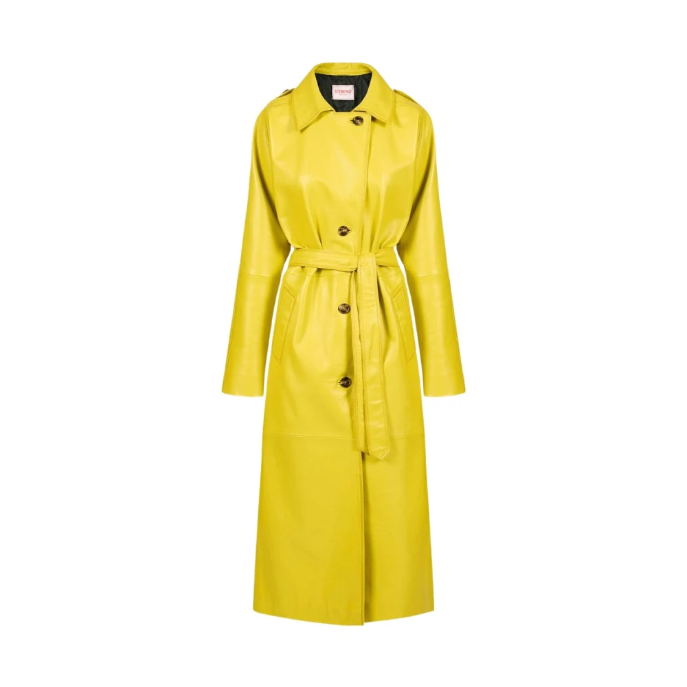 Iceberg Leren trenchcoat met geborduurd patchdetail Yellow Dames