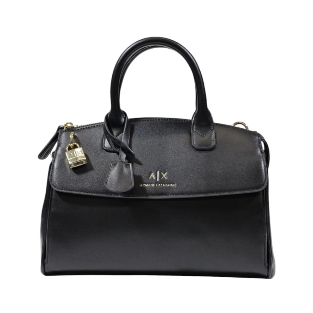 Armani Exchange Damen Schwarz Handtasche Mit Schulterriemen Und Reißverschluss