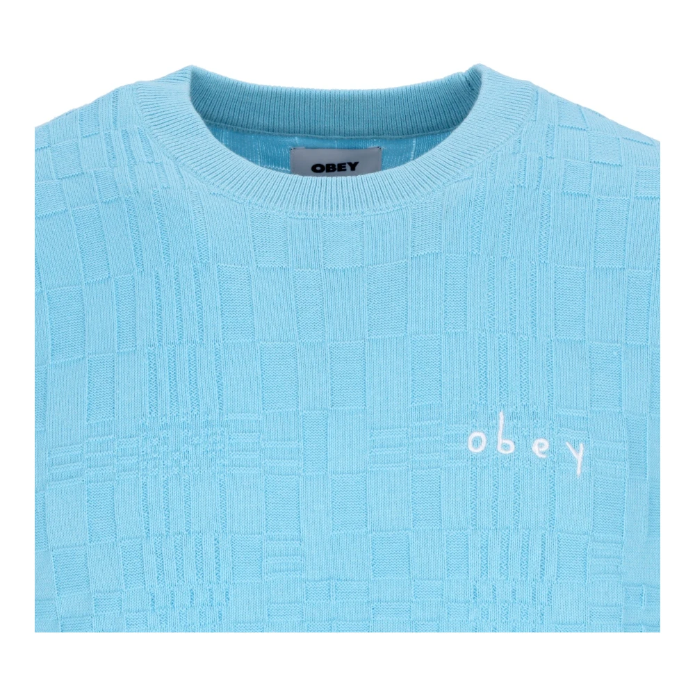 Obey Lichtblauwe Crewneck Sweater Lichtgewicht Katoen Blue Heren