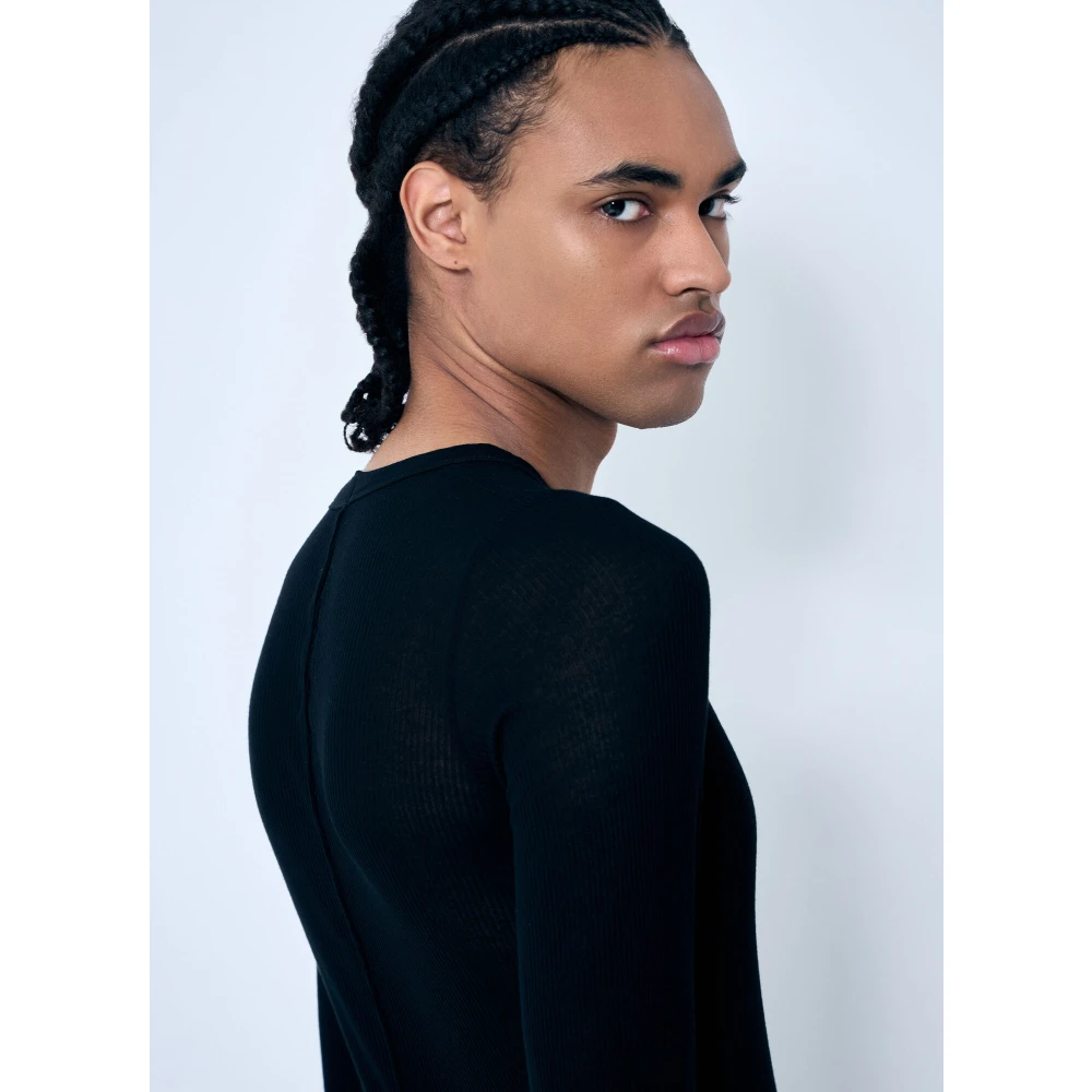 Rick Owens Sheer Rib Long Sleeve Crewneck T-Shirt Black Heren