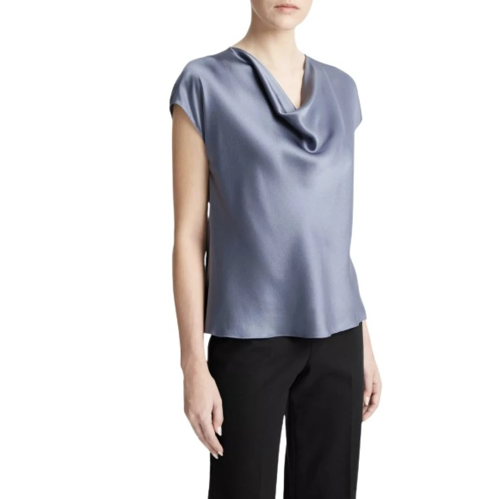 Vince Elegante Zijden Cowl-Neck Blouse Blue Dames