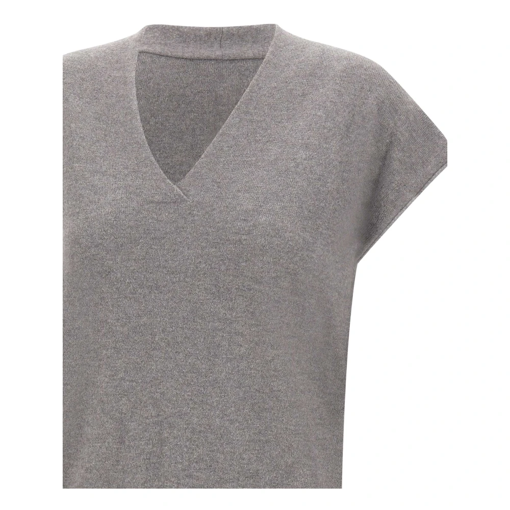 Hemisphere Kasjmier Grijs Sweater met V-Hals Gray Dames