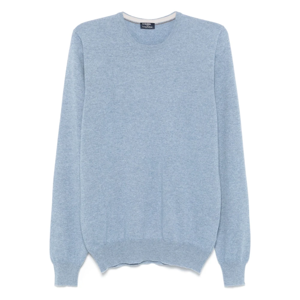 Barba Luxe Cashmere Crew-Neck Gebreide kleding Blue Heren