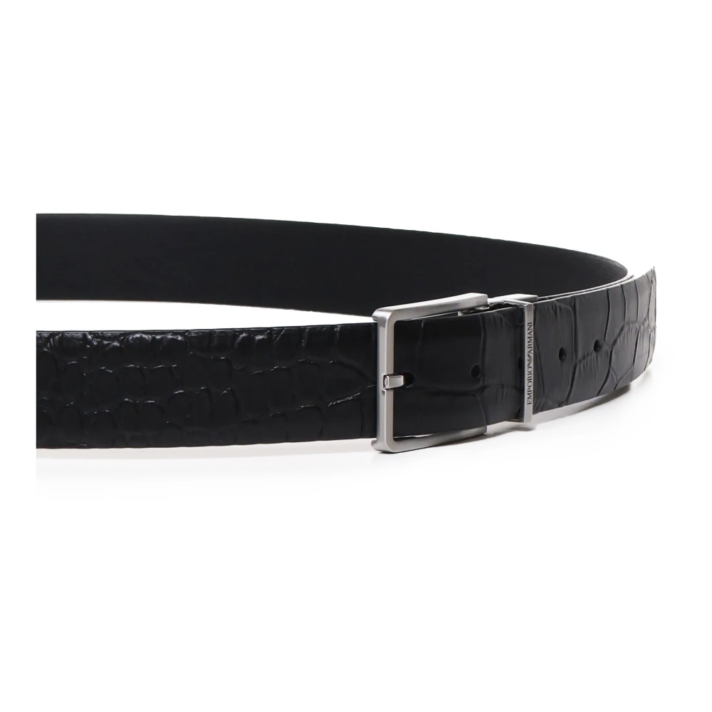 Emporio Armani Zwart Leren Riem met Metalen Gesp Black Heren