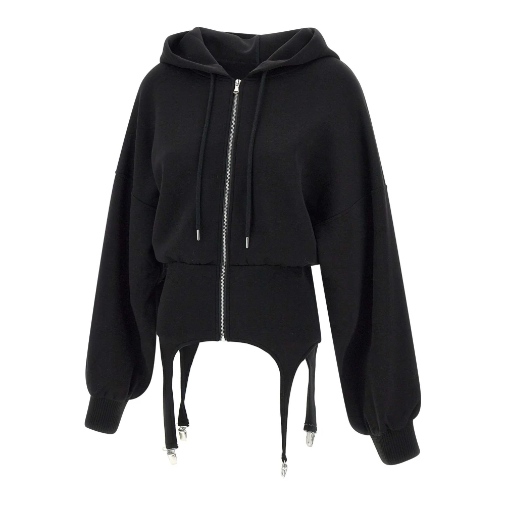 Fiorucci Zwarte Suspender Sweatshirt met Capuchon Black Dames
