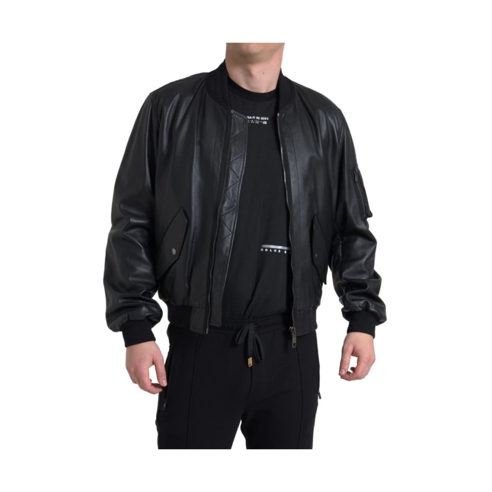 Dolce & Gabbana Elegante zwarte leren bomberjack Black Heren