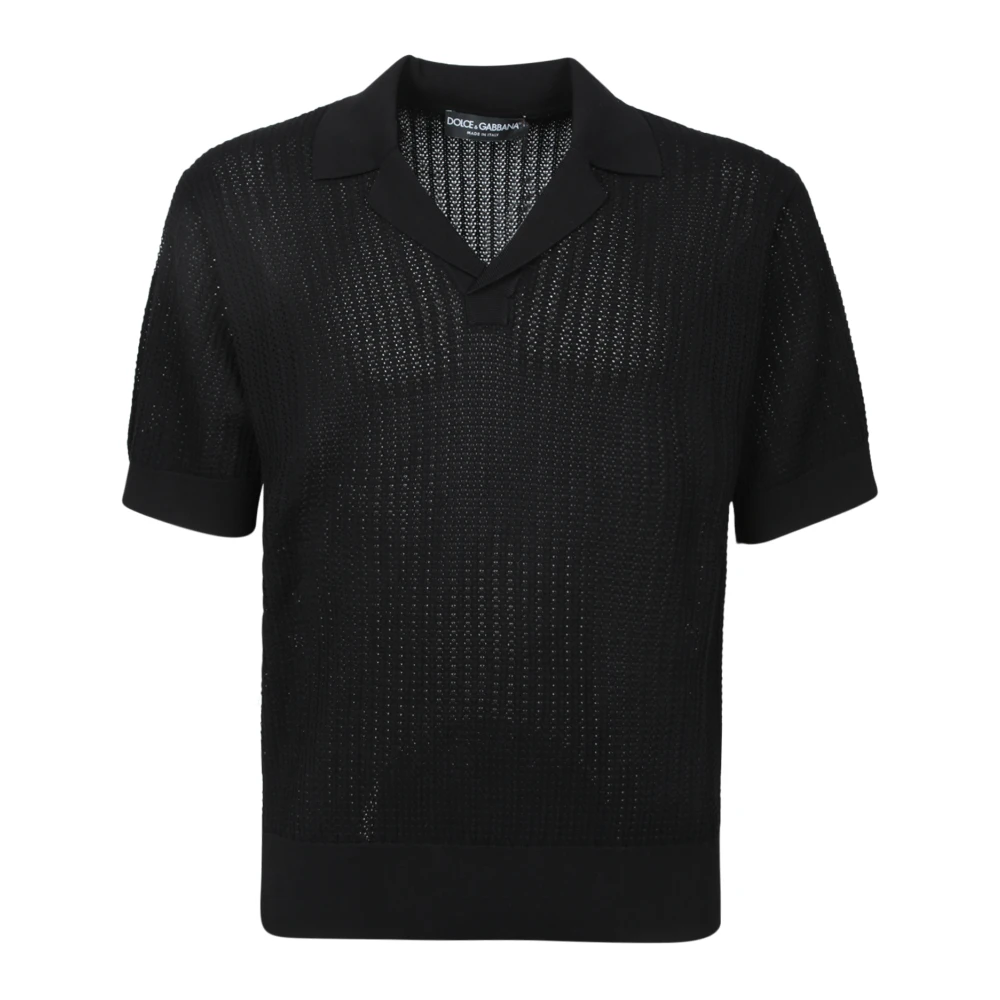 Dolce & Gabbana Men's Black V-Neck Knitwear,, Contrast Collar Knitted Polo Shirt Medium