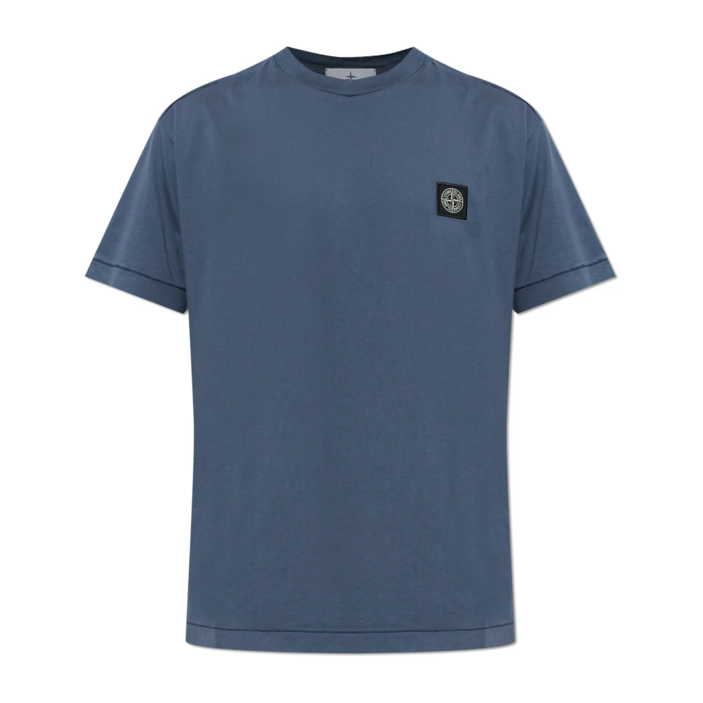 Stone Island , T-Shirts, Male, Blue, M, Logo T-Shirt