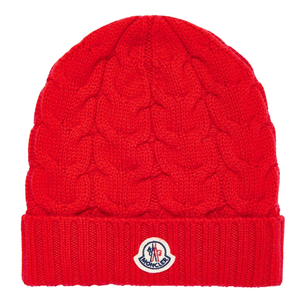 Moncler Boys Red Hats & Caps, M, Logo Beanie Hat