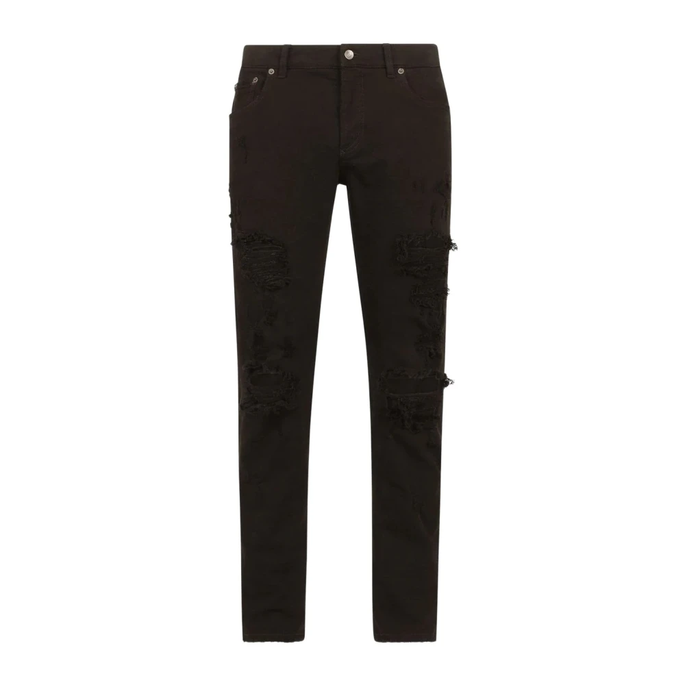 Dolce & Gabbana Slim Fit Versleten Jeans Black Heren