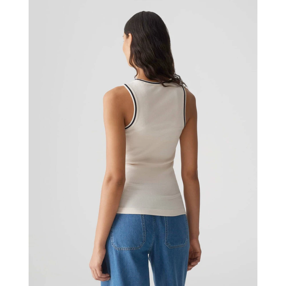 Opus Korte Mouw Top Preppy Stijl Beige Dames