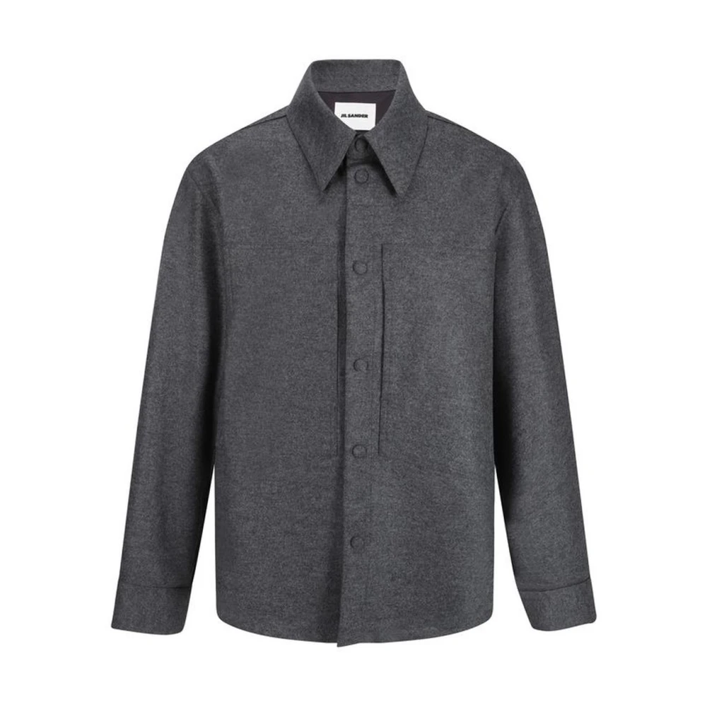 Jil Sander Oversize Wool Julie Classic Collar Shirt Gray Heren