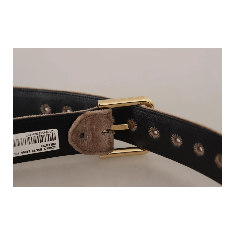 Dolce & Gabbana Fluweel Logo Gesp Riem Brown Dames
