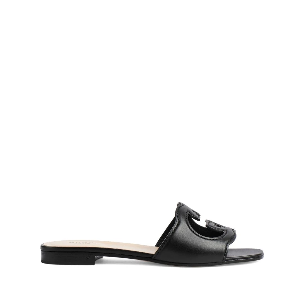 Gucci Zwarte GG Cut-Out Platte Sandalen Black Dames