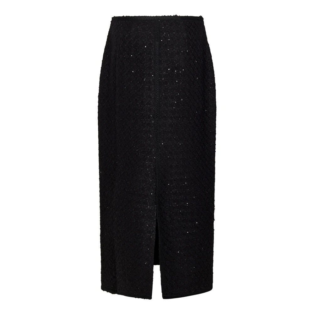 Rotate Birger Christensen Zwarte Wollen Blend Pailletten Bouclé Pencil Rok Black Dames