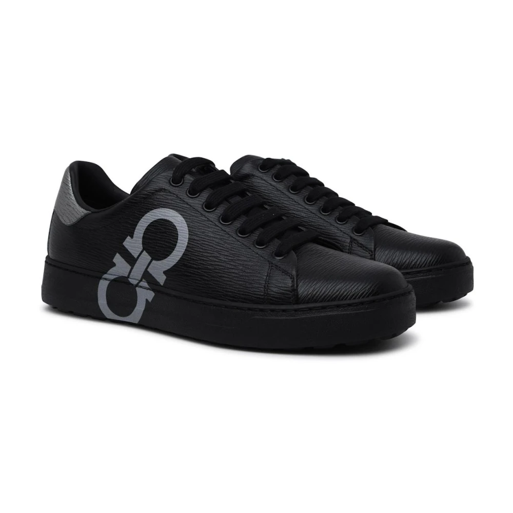 Ferragamo Geprinte Leren Number Sneaker Heren Schoenen Zwart