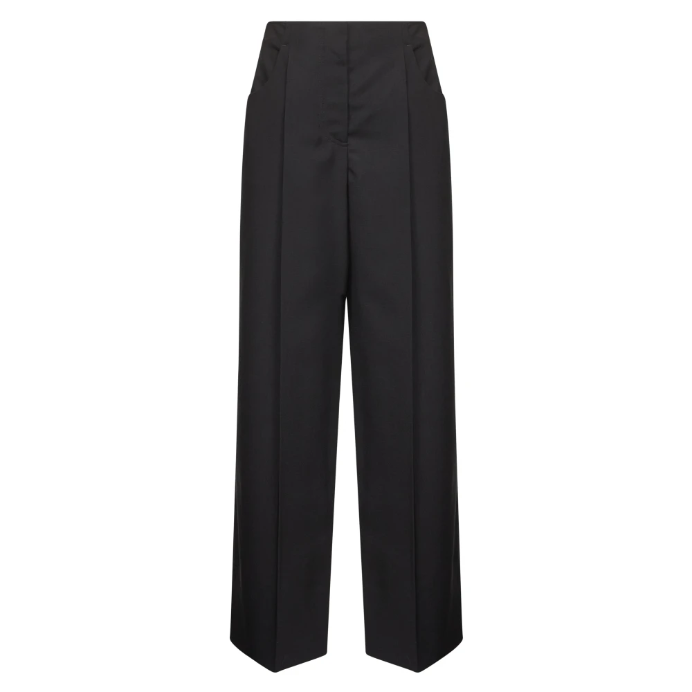 Fendi Women's Black Wide Trousers, Xs, Wool Wide Leg Trousers