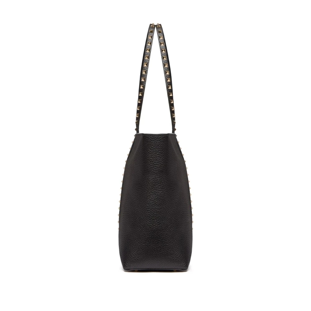 Valentino Garavani Zwarte Gehamerde Leren Tote Tas met Platina Studs Black Dames