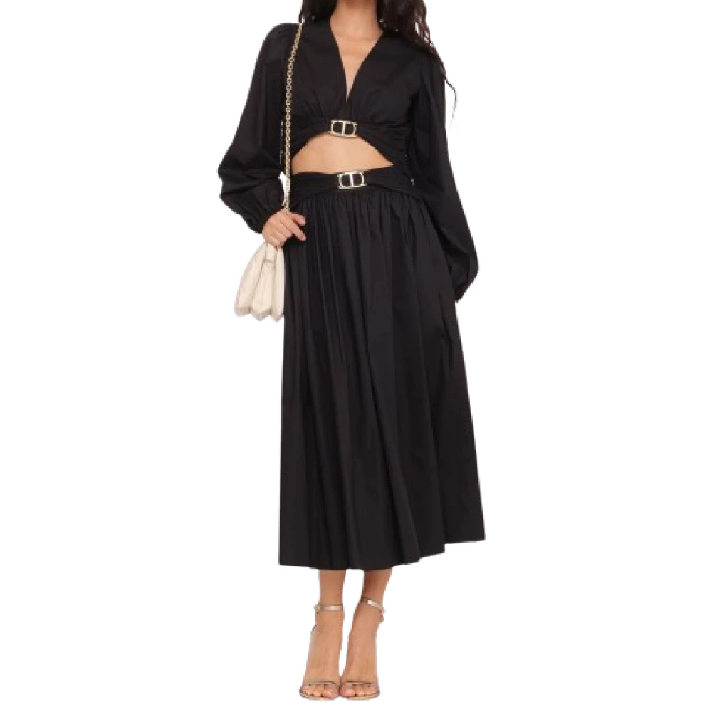 Twinset Zwarte katoenen stretch gerimpelde rok Black Dames