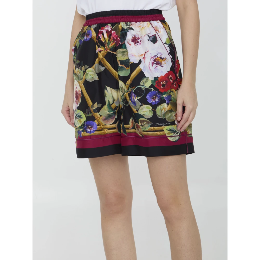 Dolce & Gabbana Zwarte zijden shorts met Roseto print Black Dames