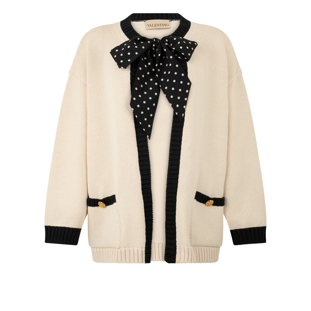 Valentino Garavani , Cardigans, Female, Beige, M, Cardigan In Cotton With Bow