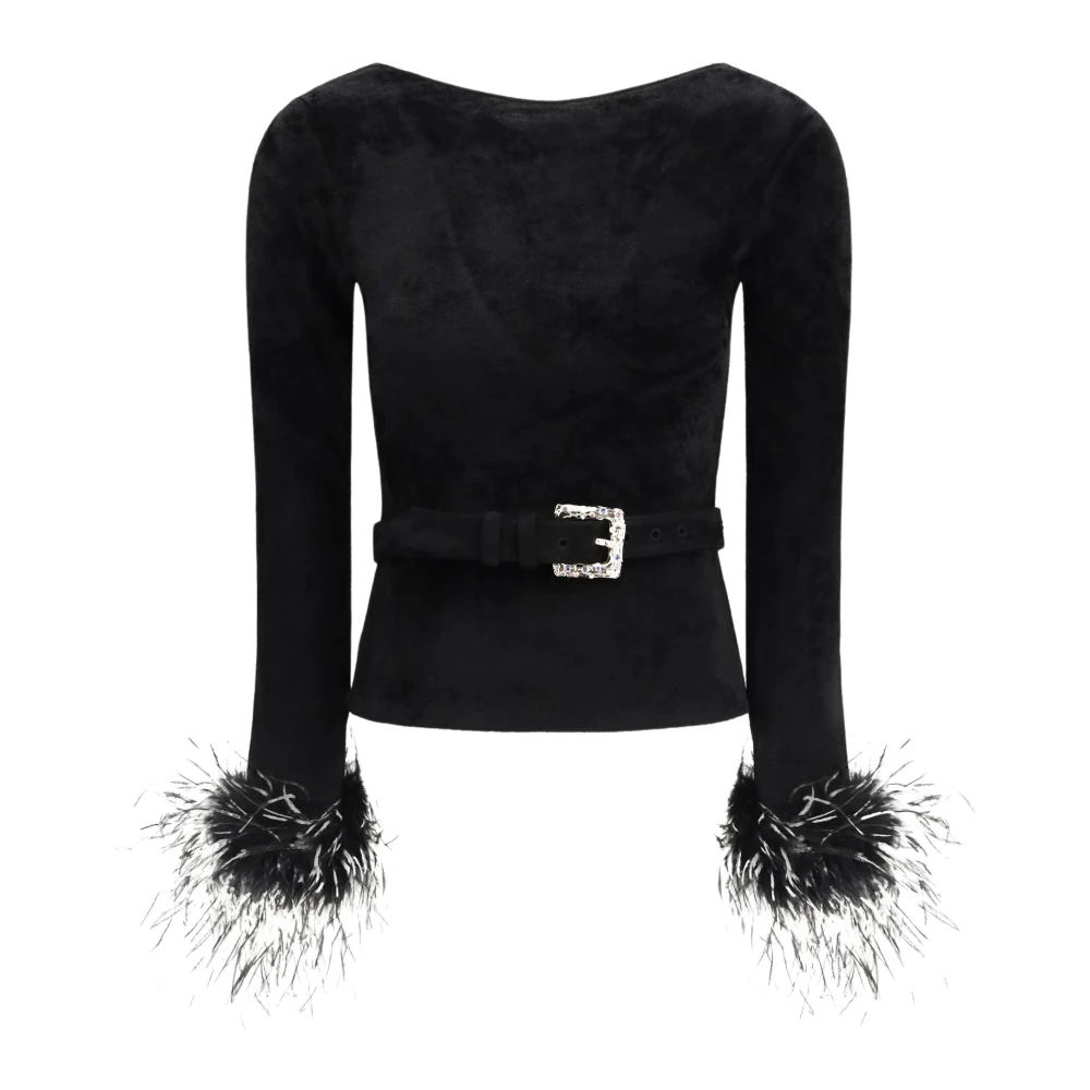 Self-Portrait Donna Pullover In Maglia Con Piume E Cintura Nero It Taglia 46- Mytheresa - Immagine 4