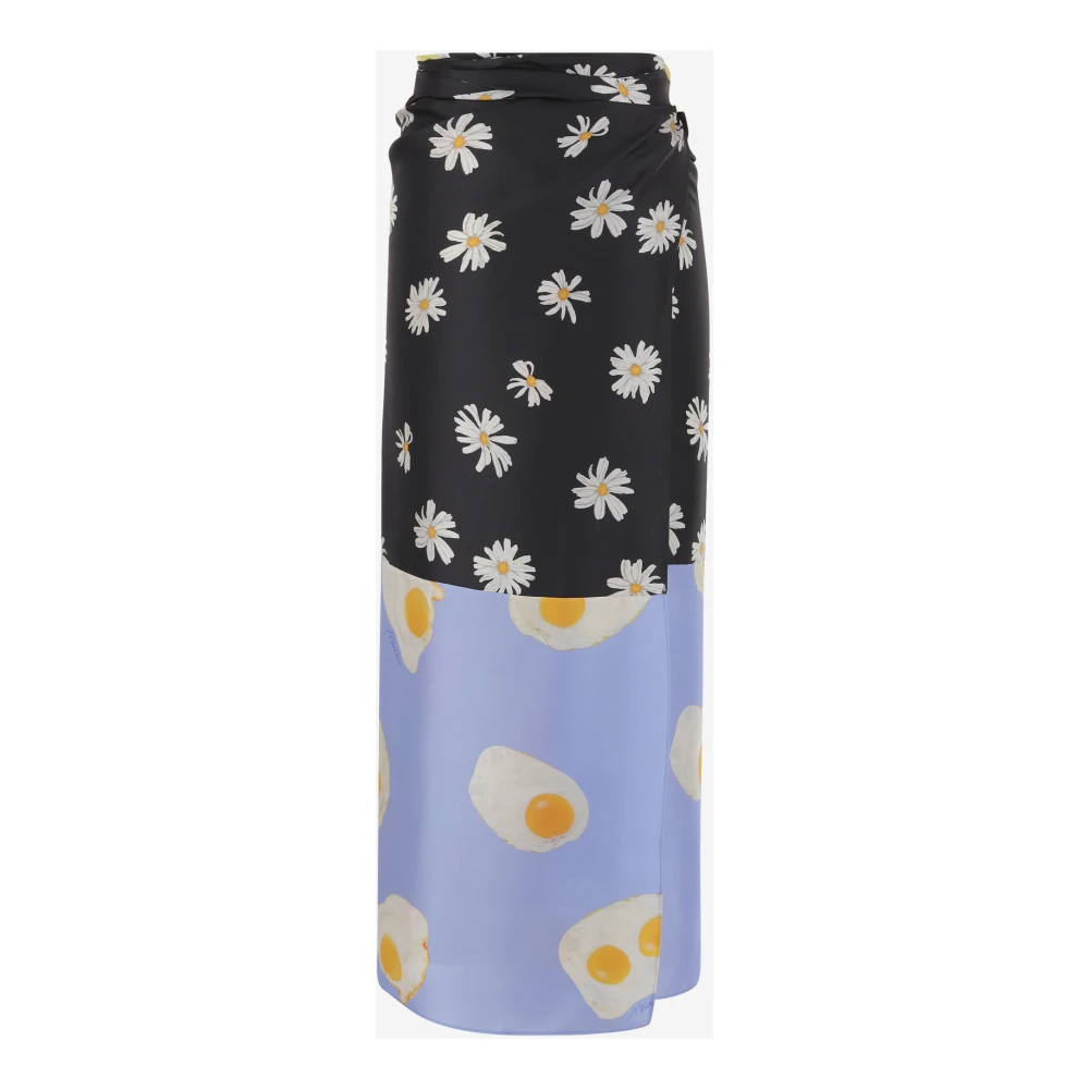Moschino Zijden Twill Omslagrok Ei Bloemen Multicolor Dames