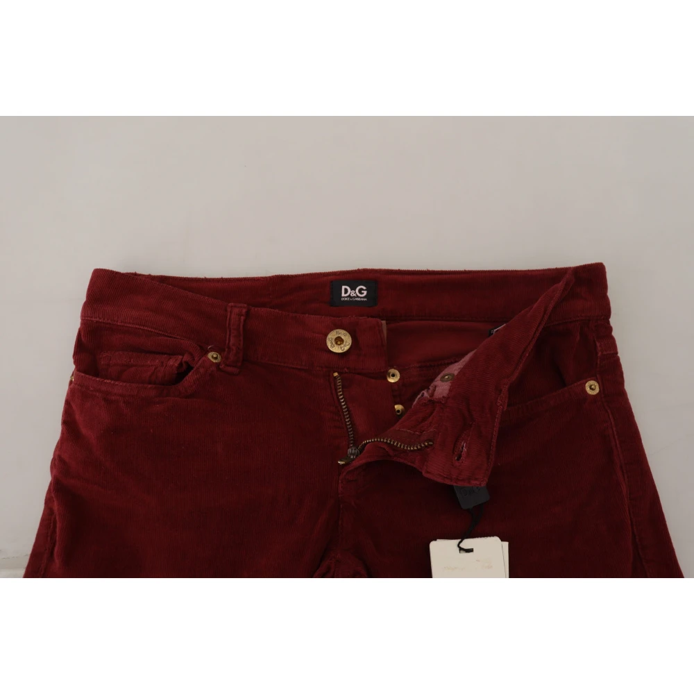 Dolce & Gabbana Maroon Corduroy Slim Fit Casual Broek Brown Dames