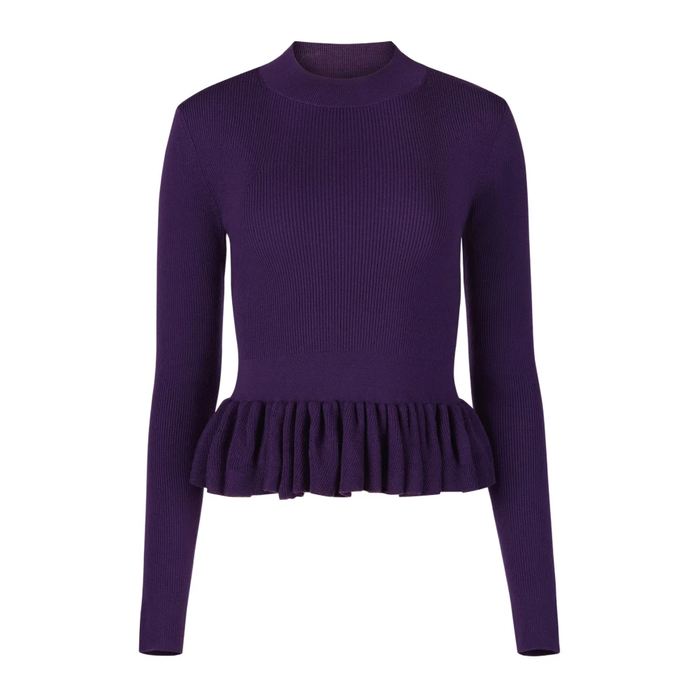 Nina Ricci Ruffle Peplum Sweater i Lila Purple, Dam