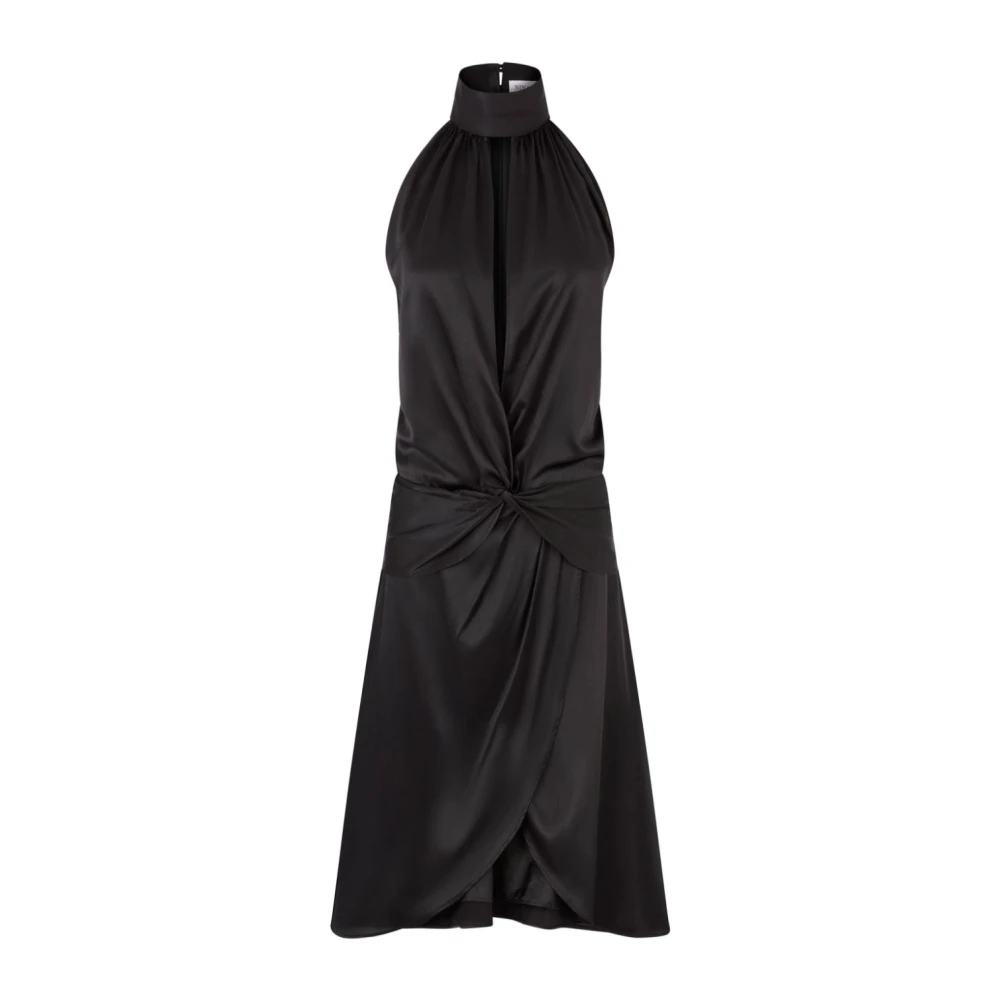 Nina Ricci Zwarte Satijnen Halternek Jurk Black Dames